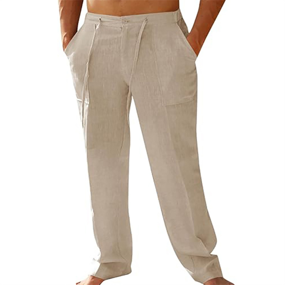 Pantalon décontracté ample et droit en coton et lin pour homme