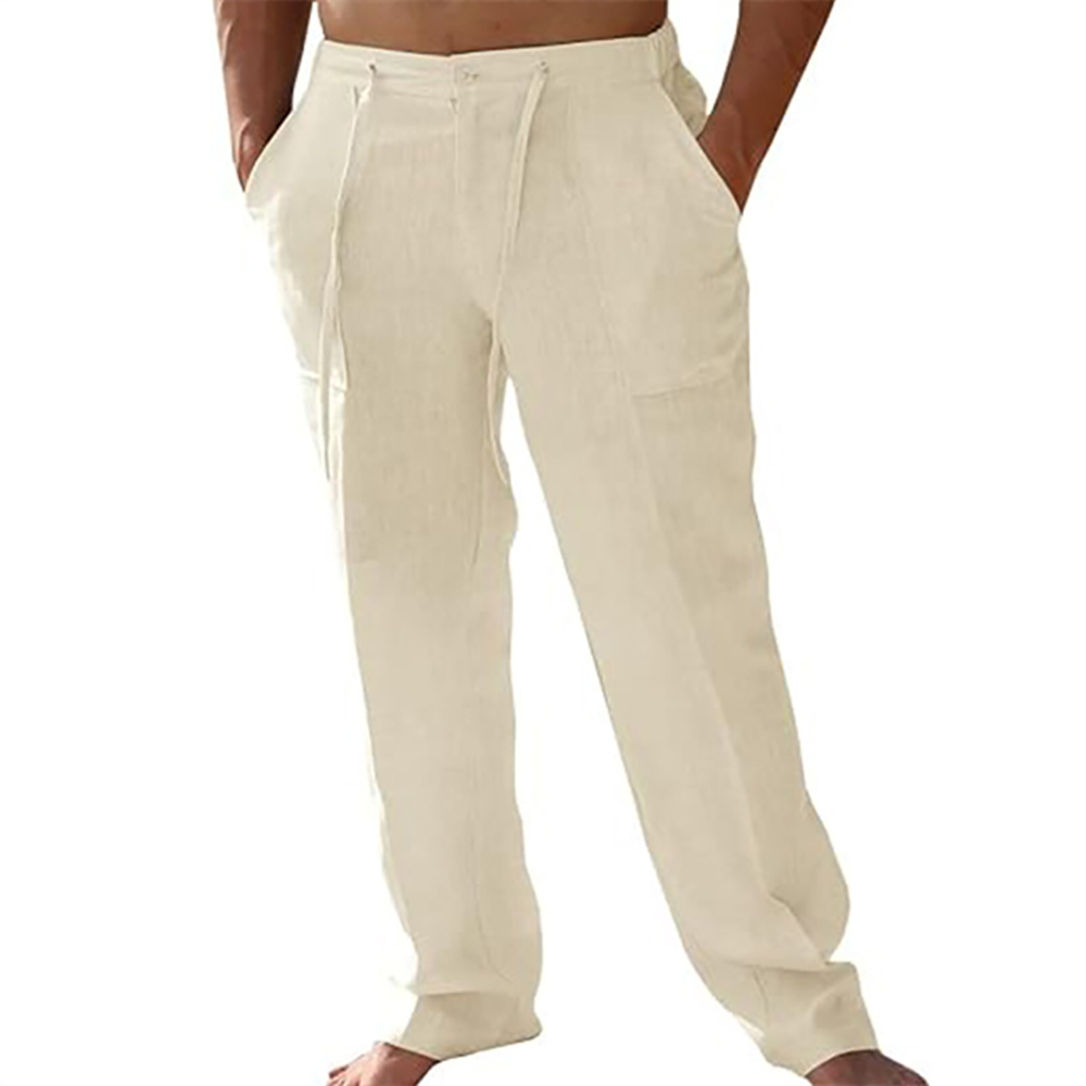 Pantalon décontracté ample et droit en coton et lin pour homme