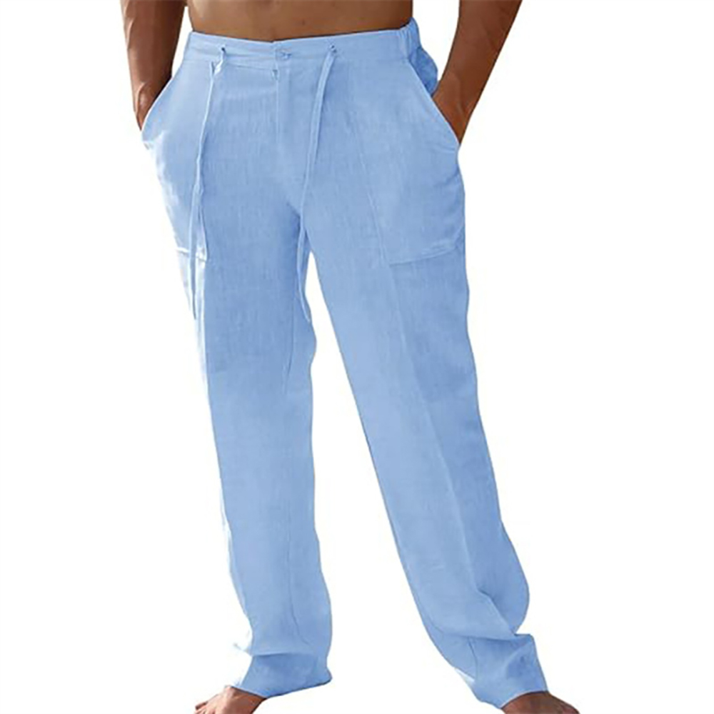 Pantalon décontracté ample et droit en coton et lin pour homme