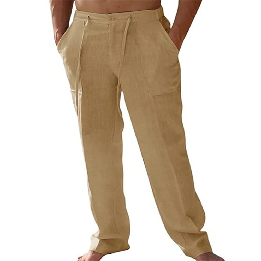 Pantalon décontracté ample et droit en coton et lin pour homme