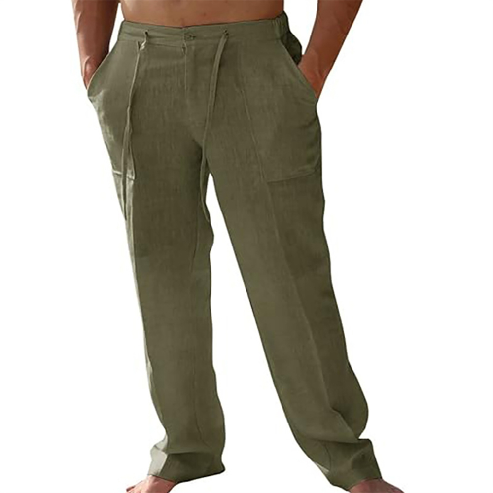 Pantalon décontracté ample et droit en coton et lin pour homme