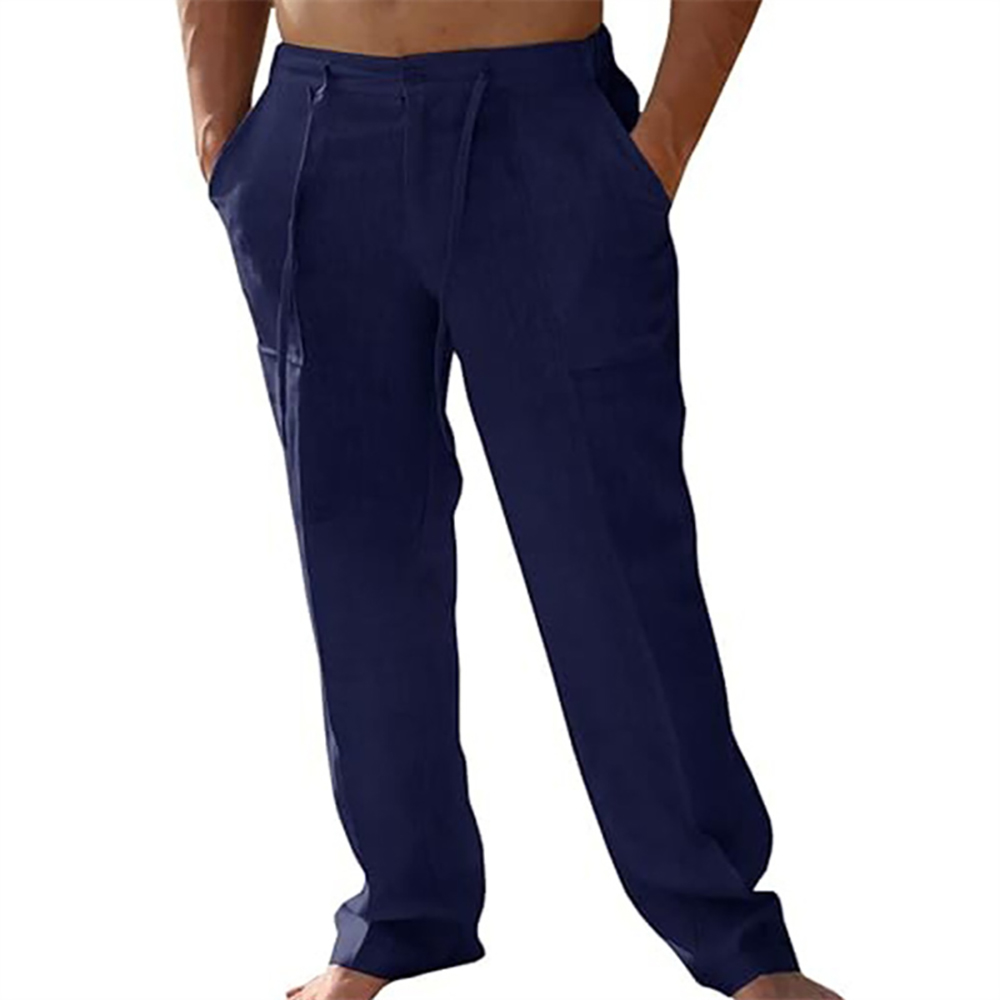 Pantalon décontracté ample et droit en coton et lin pour homme
