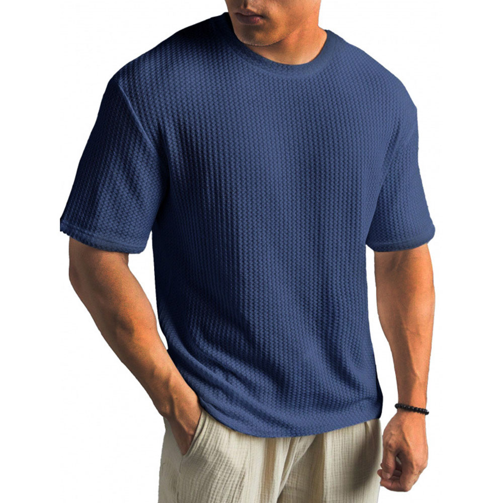 Lässiges und bequemes, atmungsaktives Waffel-T-Shirt mit kurzen Ärmeln und Rundhalsausschnitt