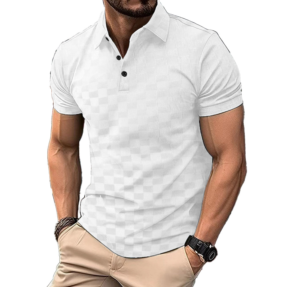 Polo à manches courtes en jacquard de soie glacée pour homme