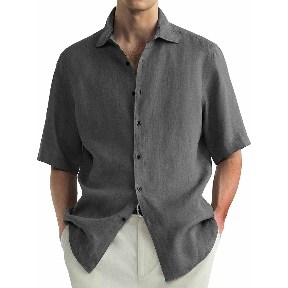 Chemise décontractée à manches courtes en coton lavé pour homme