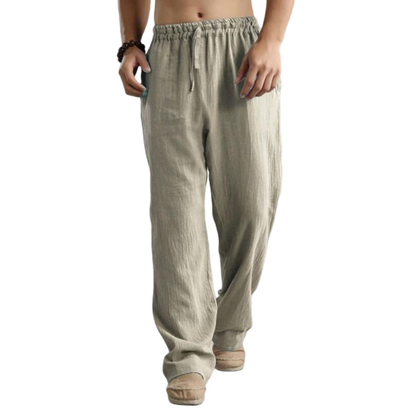 Pantalon décontracté ample en coton et lin pour homme