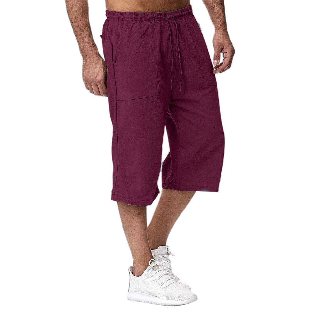 Pantalon trois-quarts décontracté en coton et lin respirant pour hommes