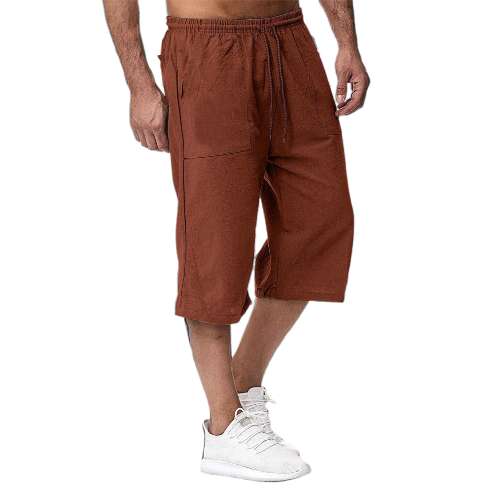 Pantalon trois-quarts décontracté en coton et lin respirant pour hommes