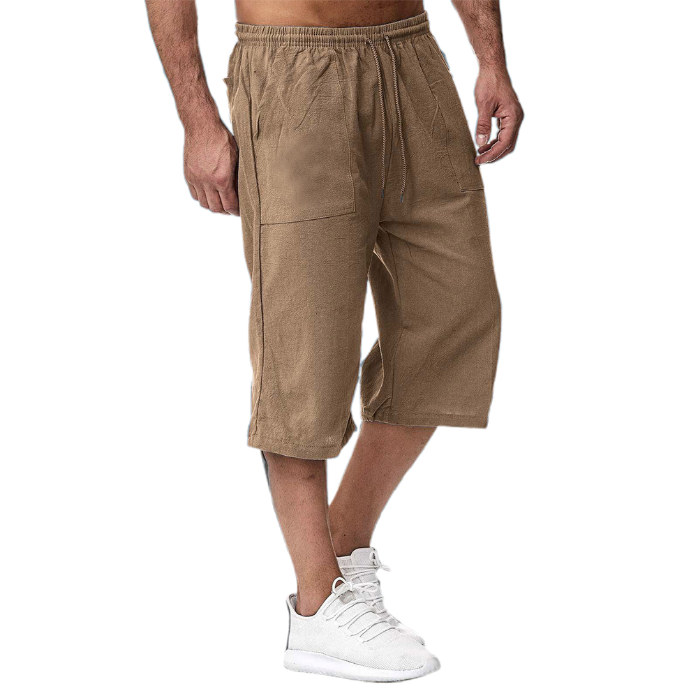 Pantalon trois-quarts décontracté en coton et lin respirant pour hommes