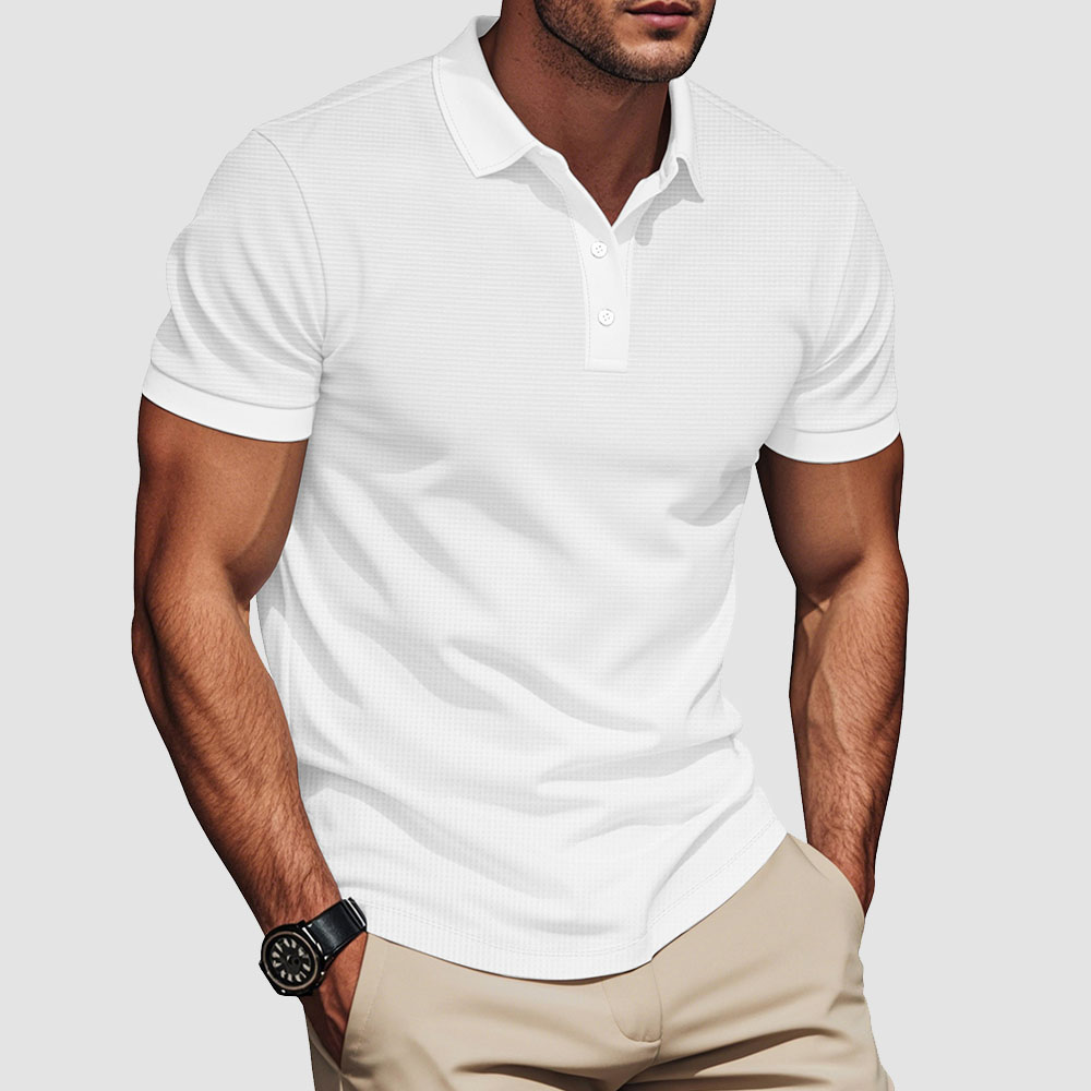 Herren-Poloshirt mit Waffelmuster und Colorblock-Revers, kurzärmlig