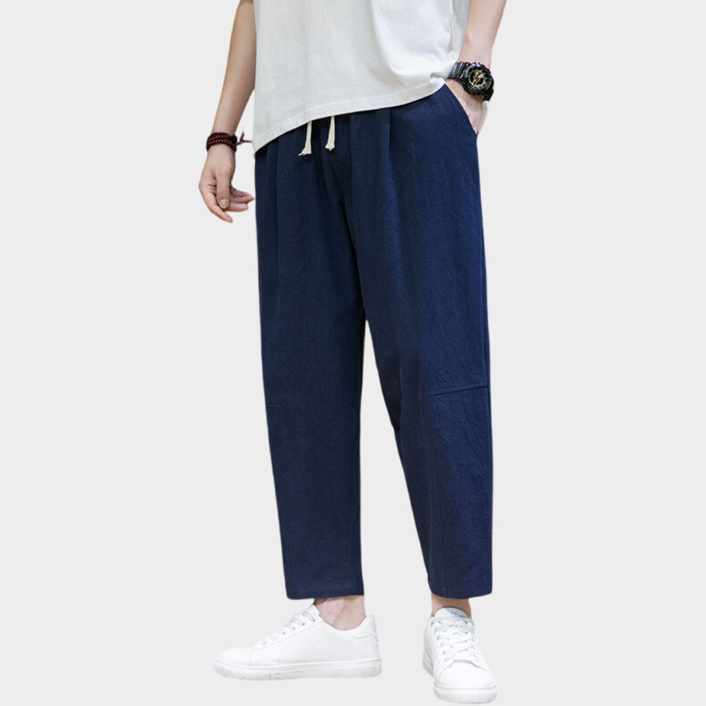 Lockere, einfarbige lässige Neun-Punkt-Hose aus Baumwolle und Leinen für Herren