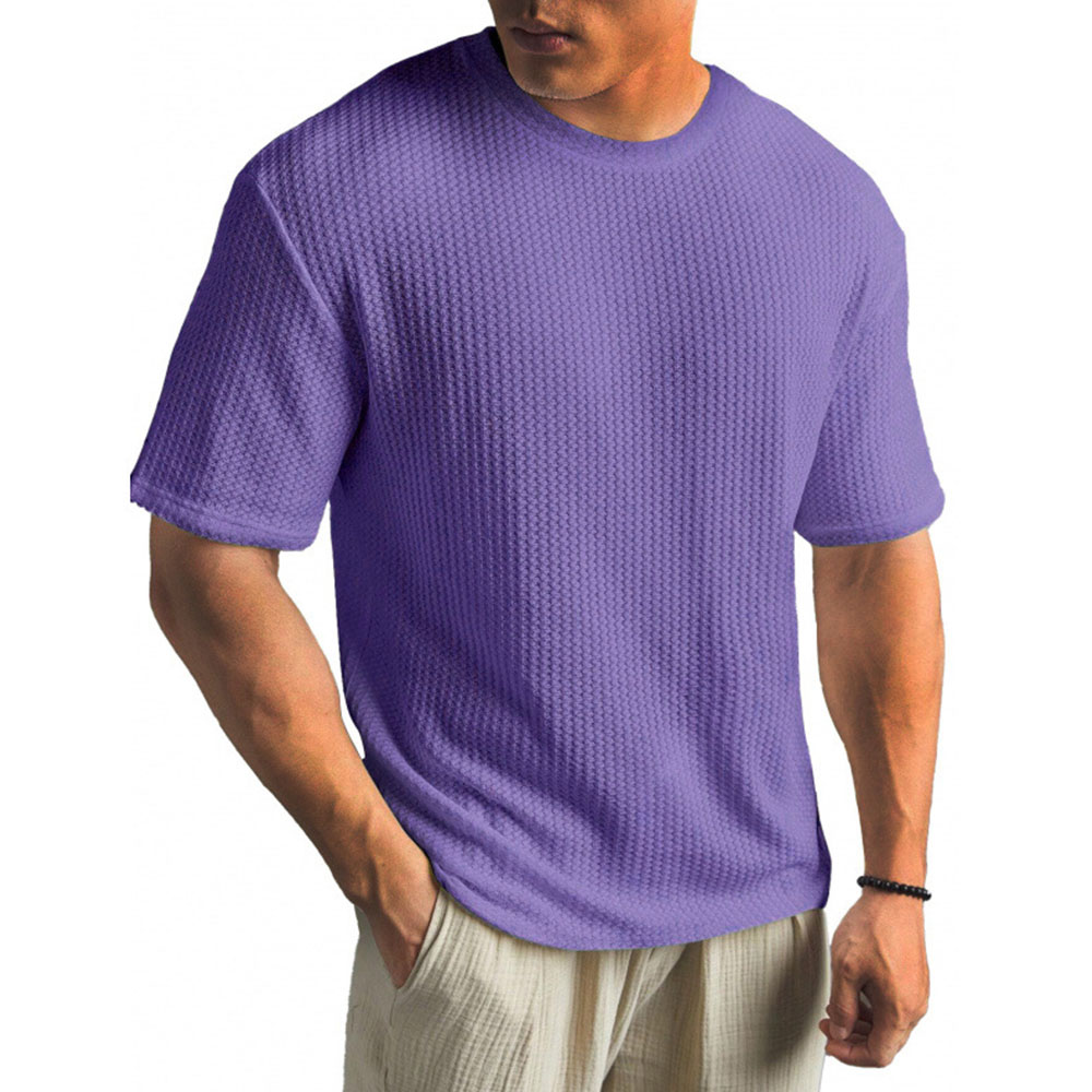 Lässiges und bequemes, atmungsaktives Waffel-T-Shirt mit kurzen Ärmeln und Rundhalsausschnitt