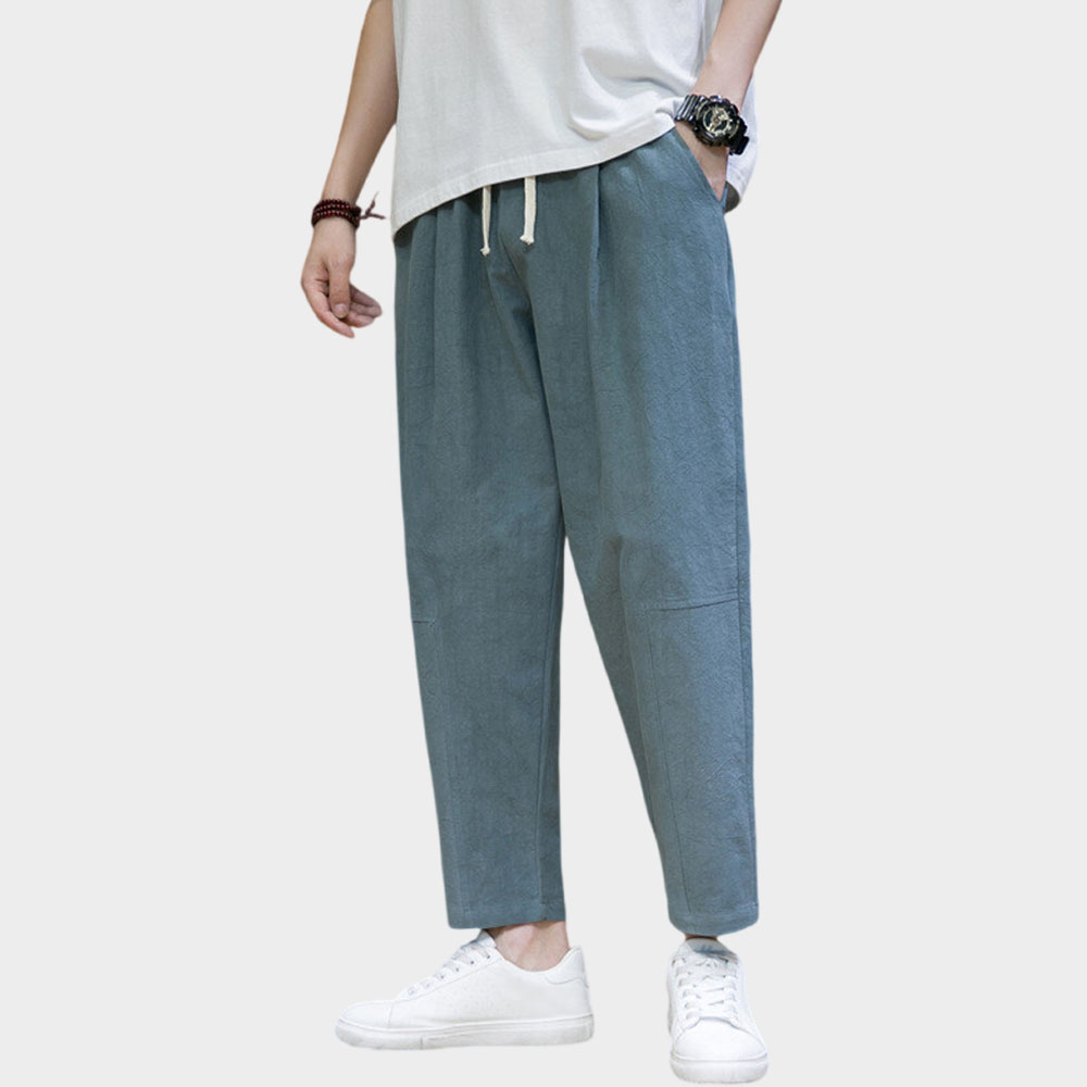 Lockere, einfarbige lässige Neun-Punkt-Hose aus Baumwolle und Leinen für Herren
