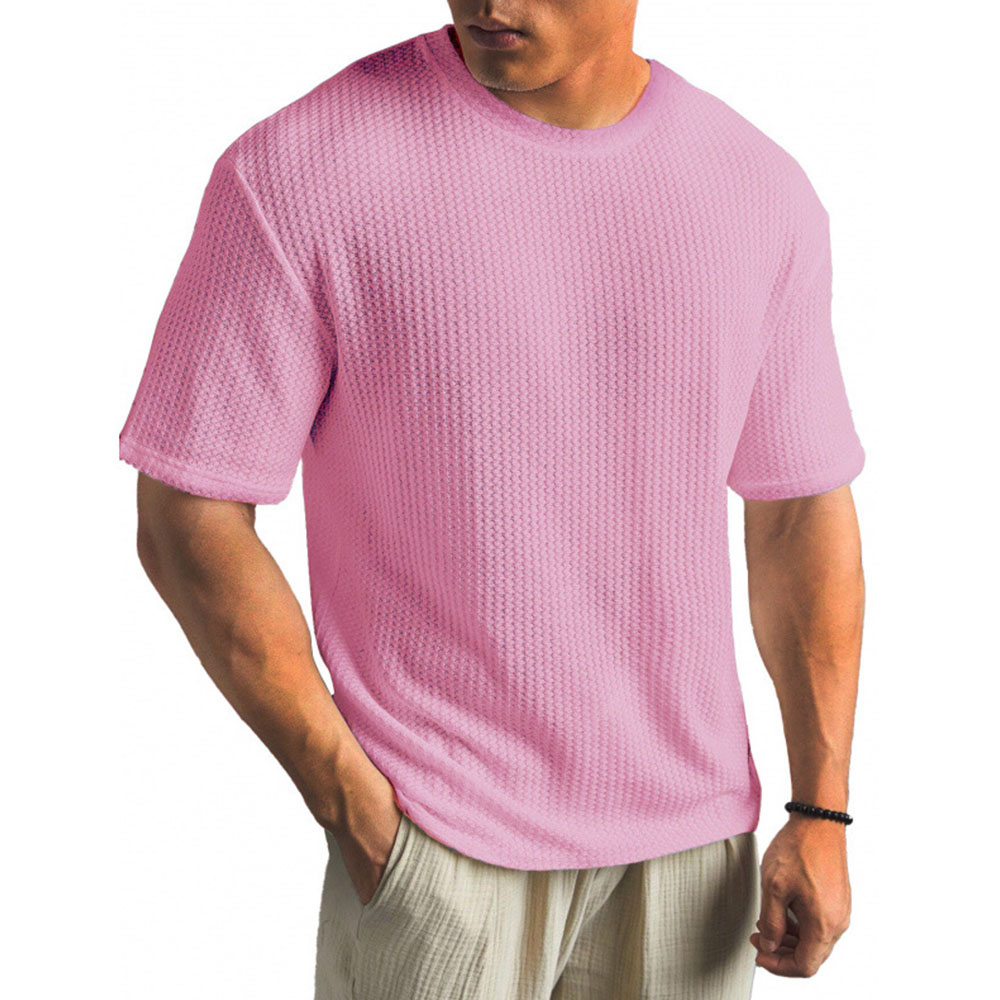Lässiges und bequemes, atmungsaktives Waffel-T-Shirt mit kurzen Ärmeln und Rundhalsausschnitt