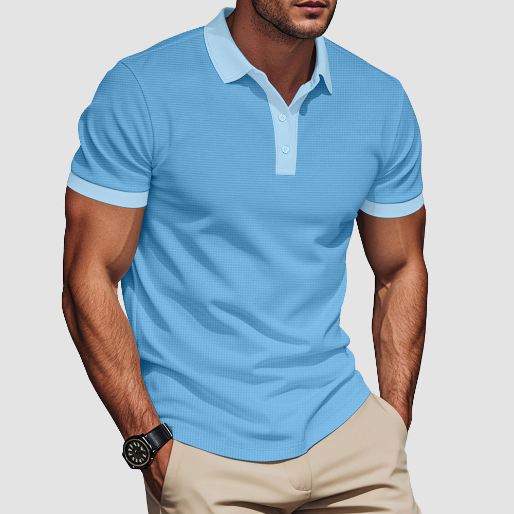 Herren-Poloshirt mit Waffelmuster und Colorblock-Revers, kurzärmlig