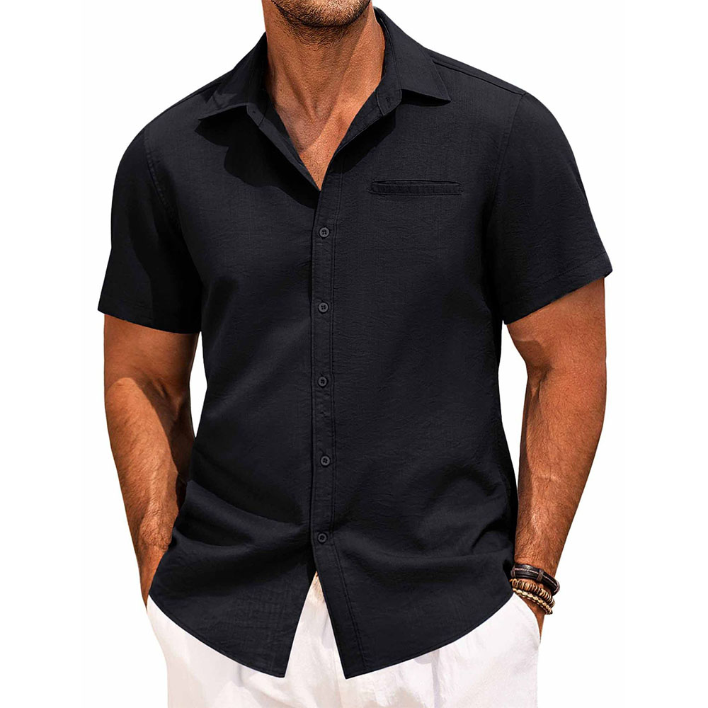 Chemise à manches courtes simple avec poche à revers pour hommes