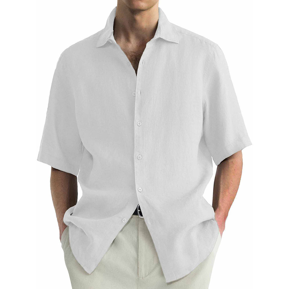 Chemise décontractée à manches courtes en coton lavé pour homme