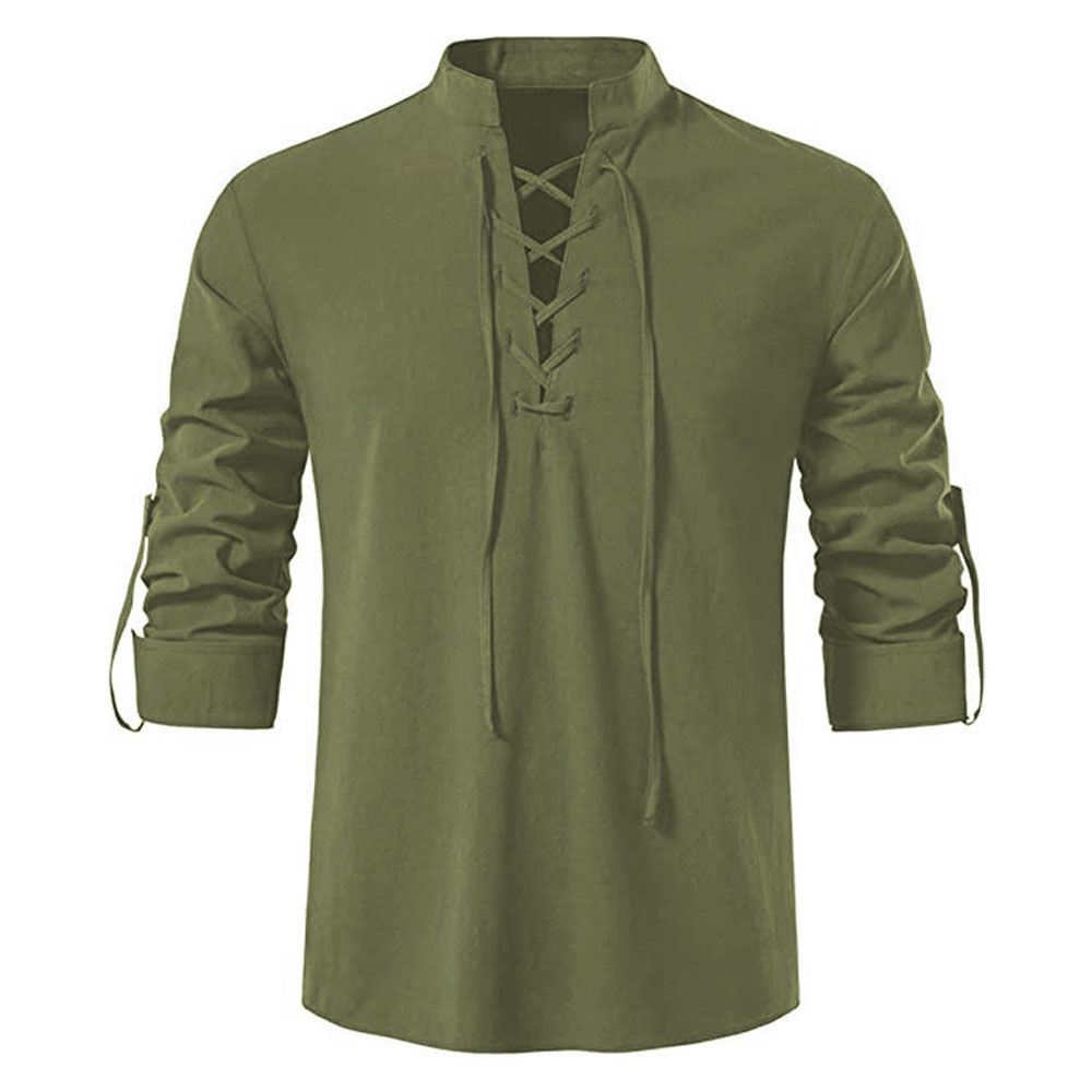 Haut à manches longues en coton et lin à lacets pour homme