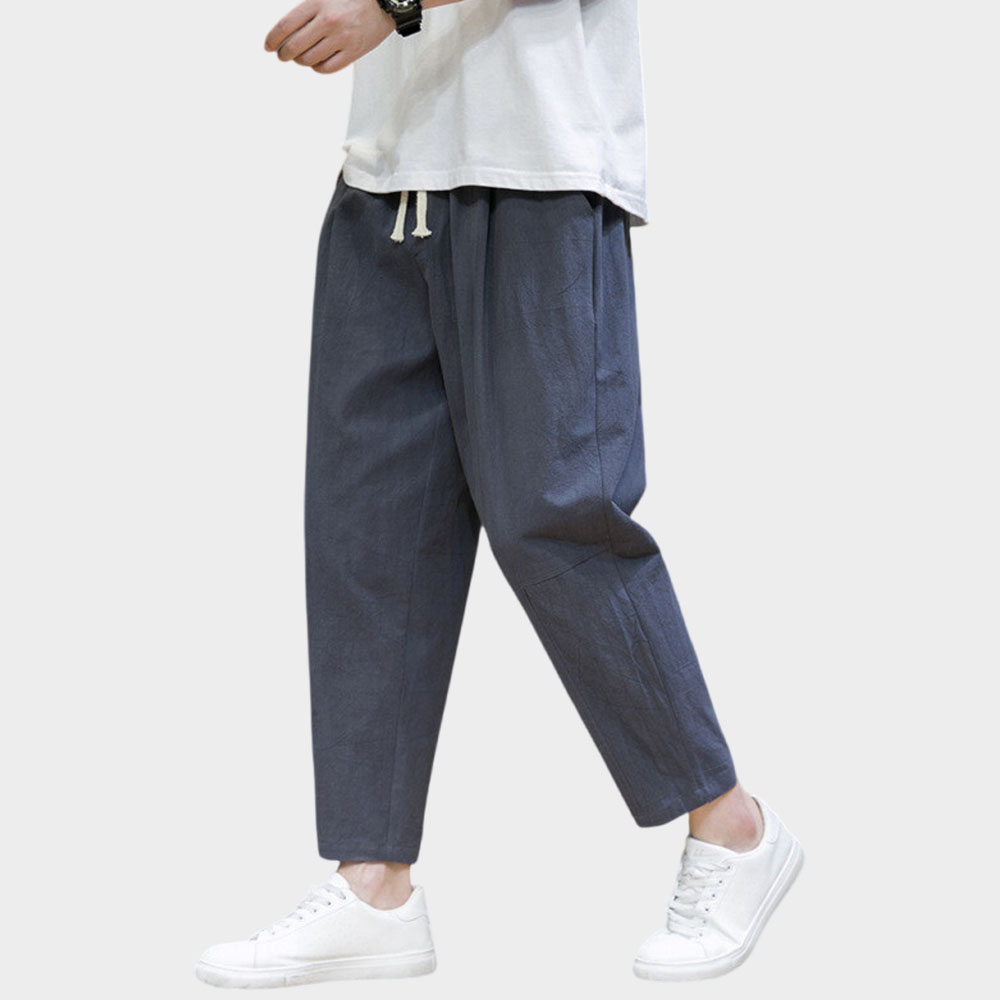 Lockere, einfarbige lässige Neun-Punkt-Hose aus Baumwolle und Leinen für Herren