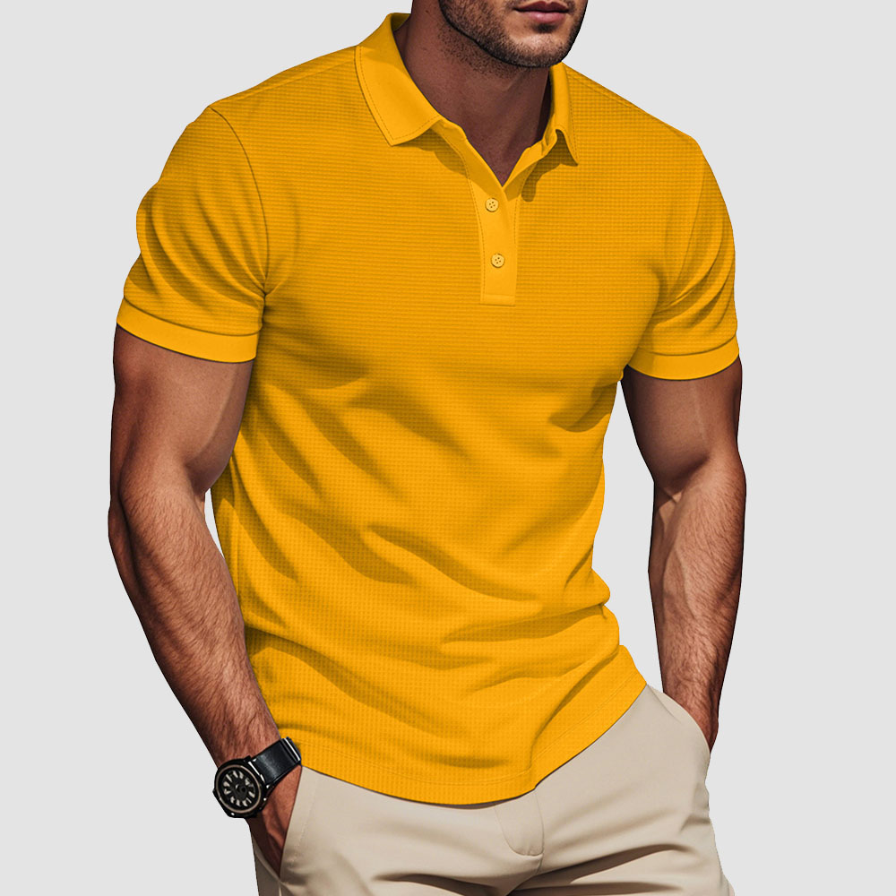 Herren-Poloshirt mit Waffelmuster und Colorblock-Revers, kurzärmlig