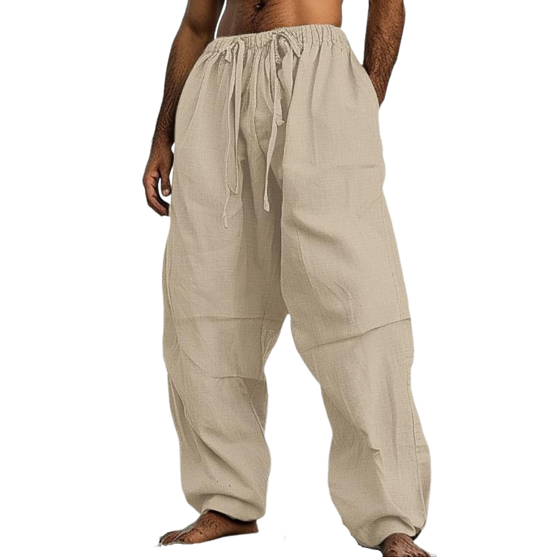 Pantalon large décontracté en coton et lin pour homme