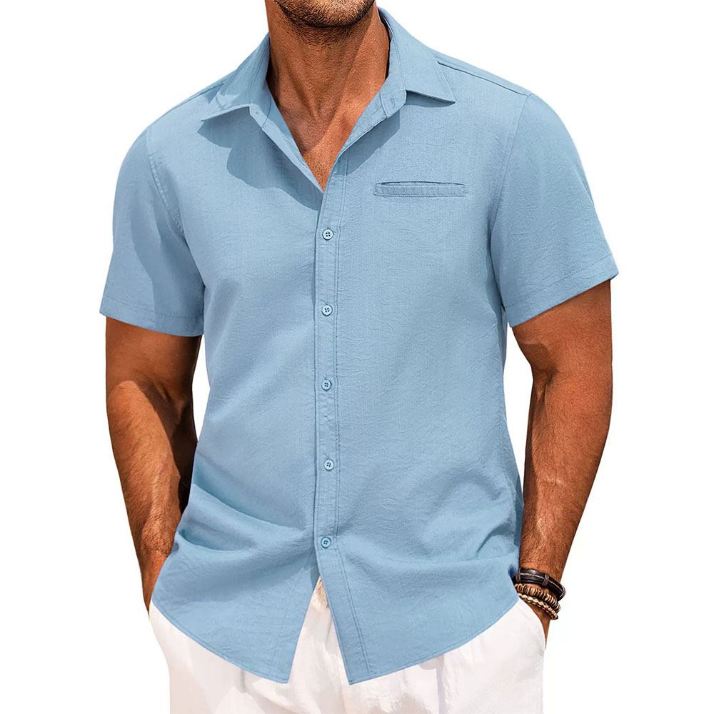 Chemise à manches courtes simple avec poche à revers pour hommes