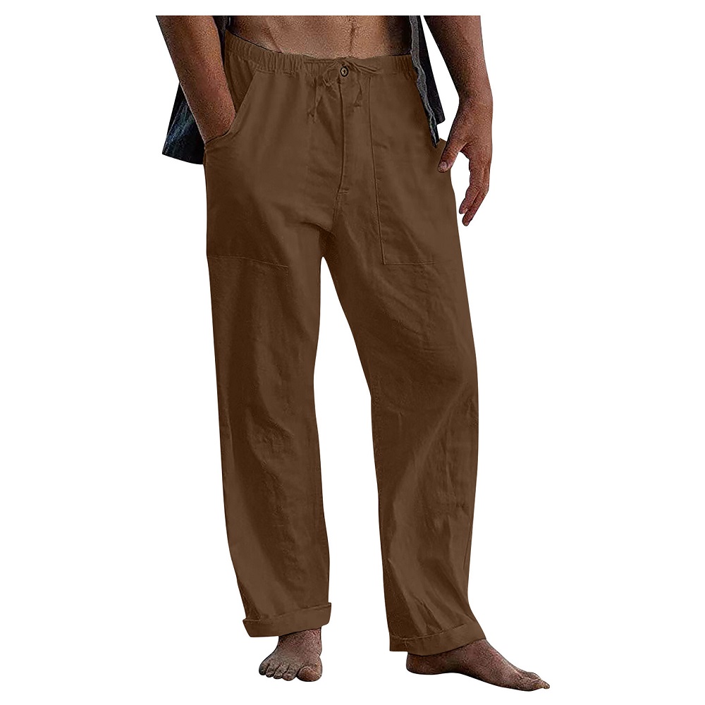 Pantalon décontracté ample en coton et lin respirant pour homme