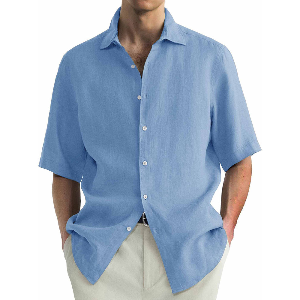 Chemise décontractée à manches courtes en coton lavé pour homme