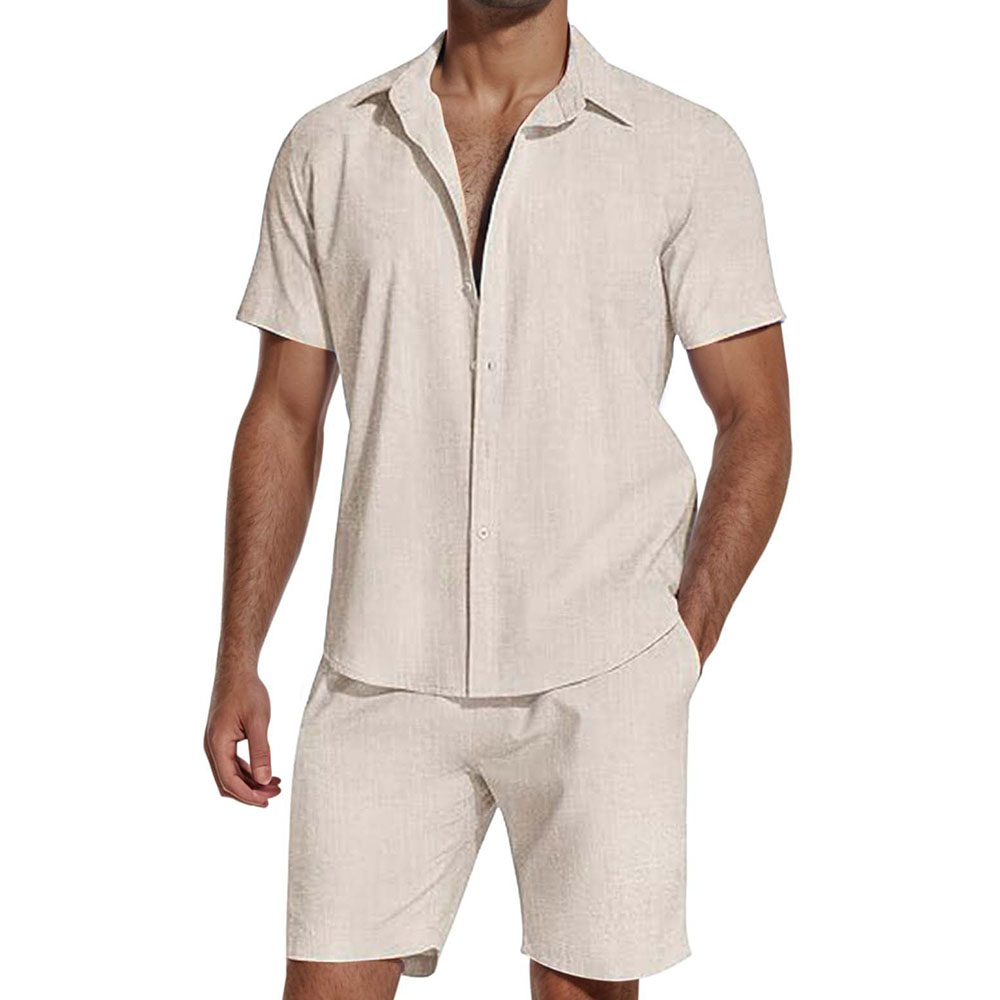 Ensemble deux pièces chemise à manches courtes et short en lin pour homme