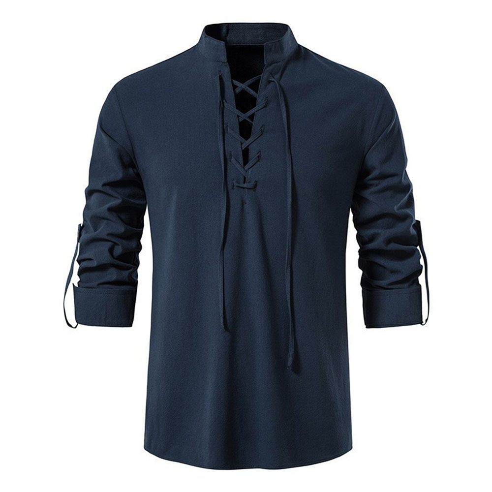 Haut à manches longues en coton et lin à lacets pour homme