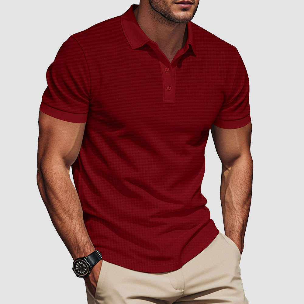 Herren-Poloshirt mit Waffelmuster und Colorblock-Revers, kurzärmlig