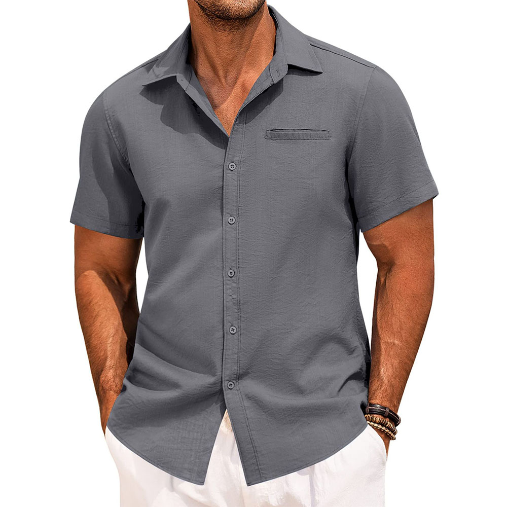 Chemise à manches courtes simple avec poche à revers pour hommes