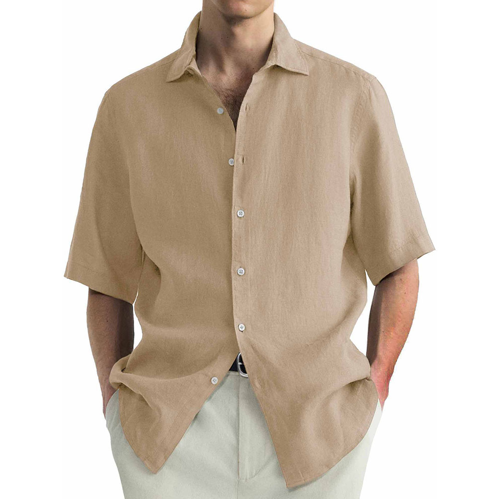 Chemise décontractée à manches courtes en coton lavé pour homme