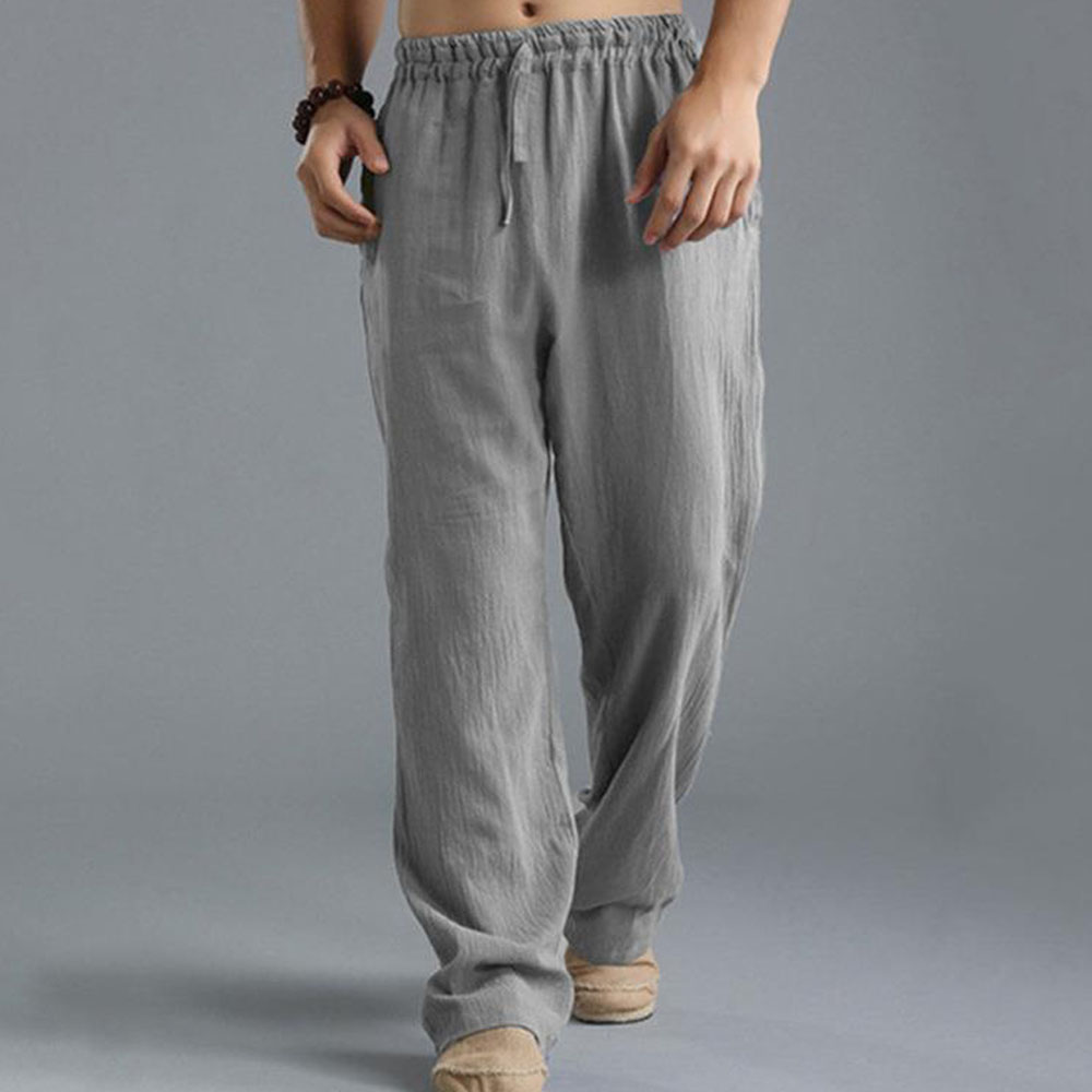 Pantalon décontracté ample en coton et lin pour homme
