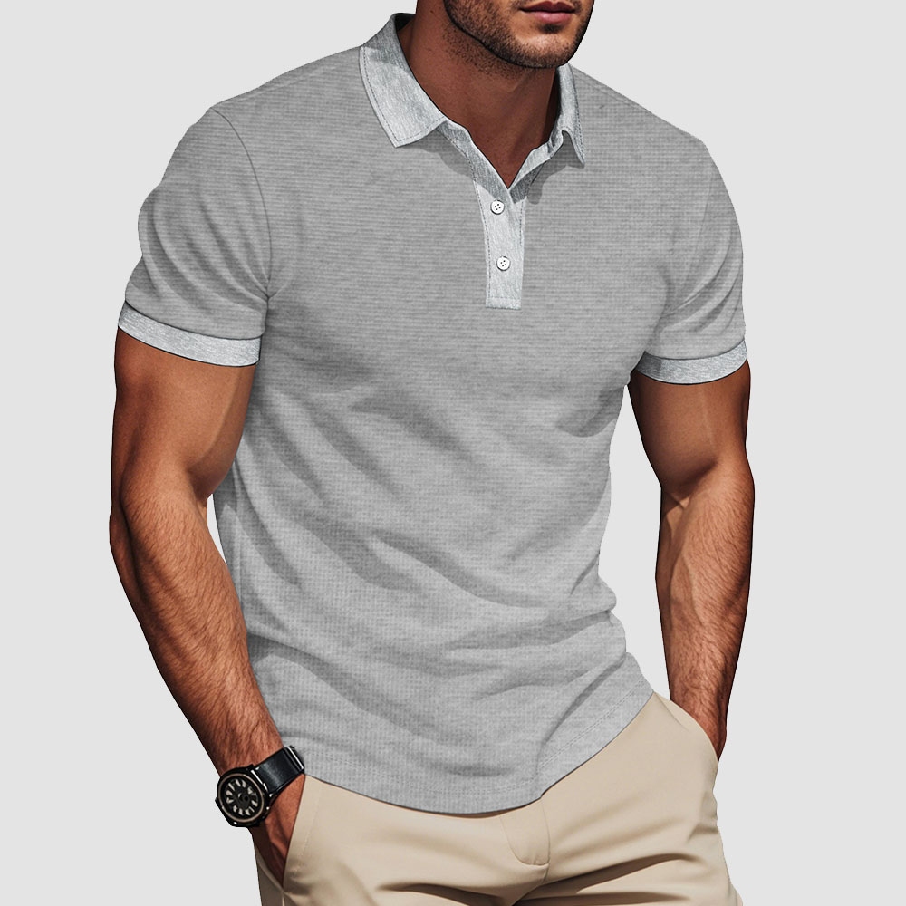 Herren-Poloshirt mit Waffelmuster und Colorblock-Revers, kurzärmlig