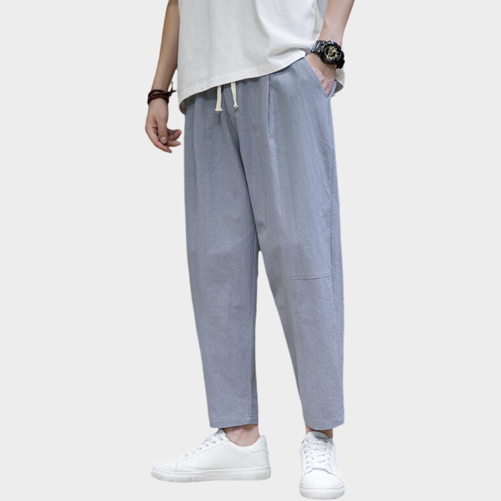 Lockere, einfarbige lässige Neun-Punkt-Hose aus Baumwolle und Leinen für Herren