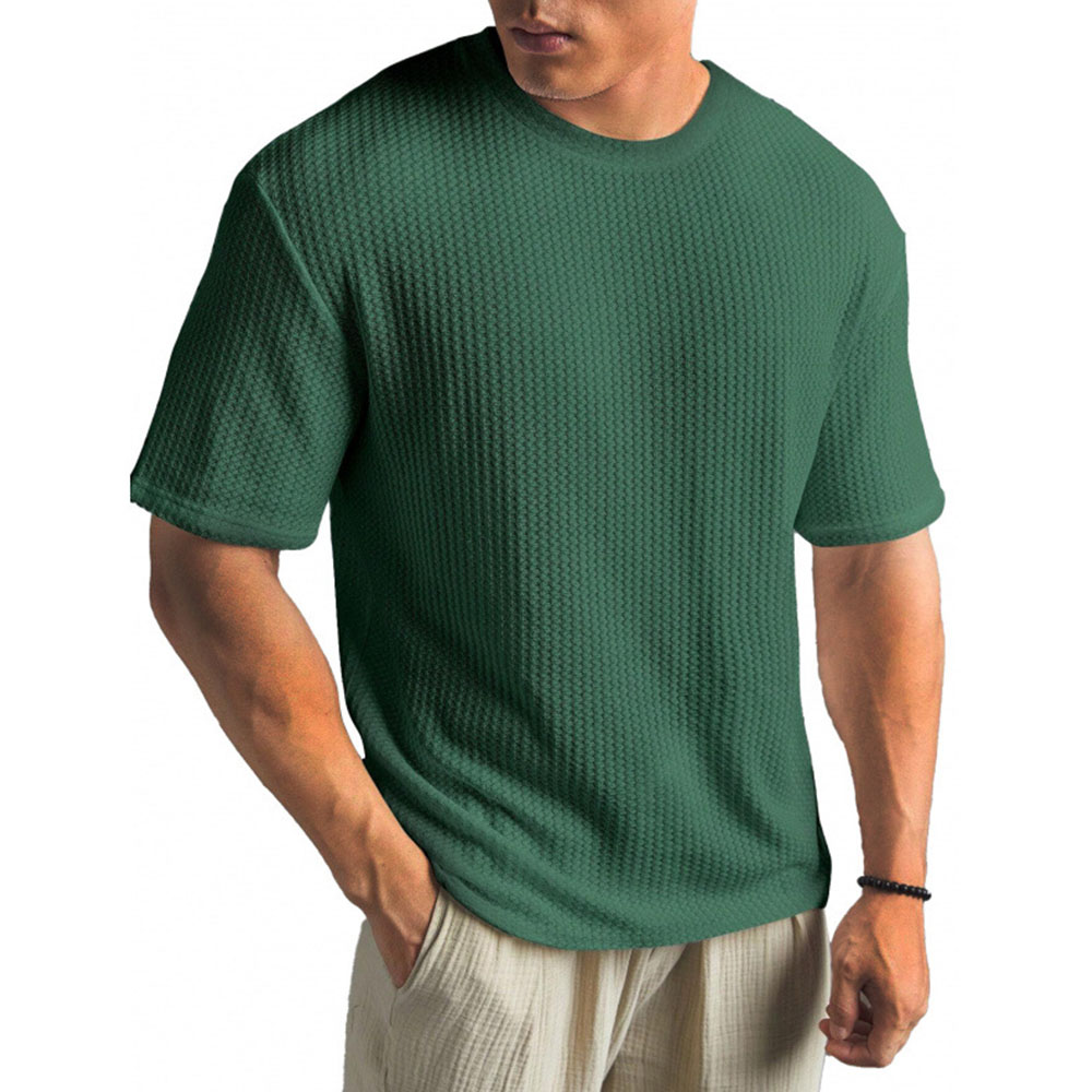 Lässiges und bequemes, atmungsaktives Waffel-T-Shirt mit kurzen Ärmeln und Rundhalsausschnitt