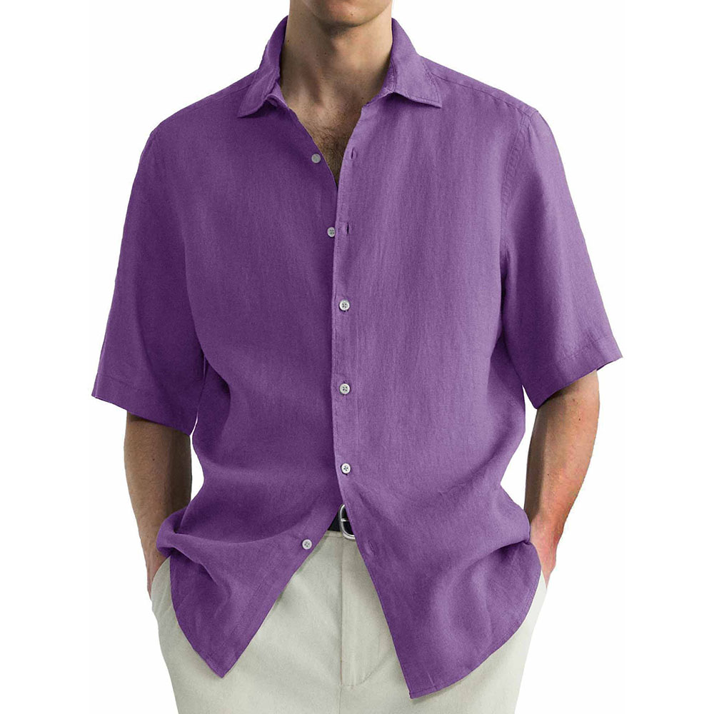 Chemise décontractée à manches courtes en coton lavé pour homme
