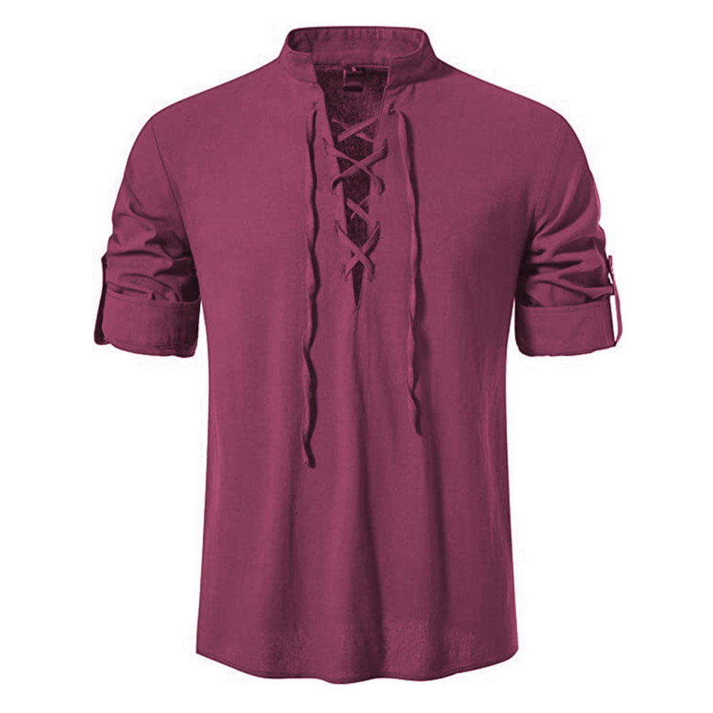 Haut à manches longues en coton et lin à lacets pour homme