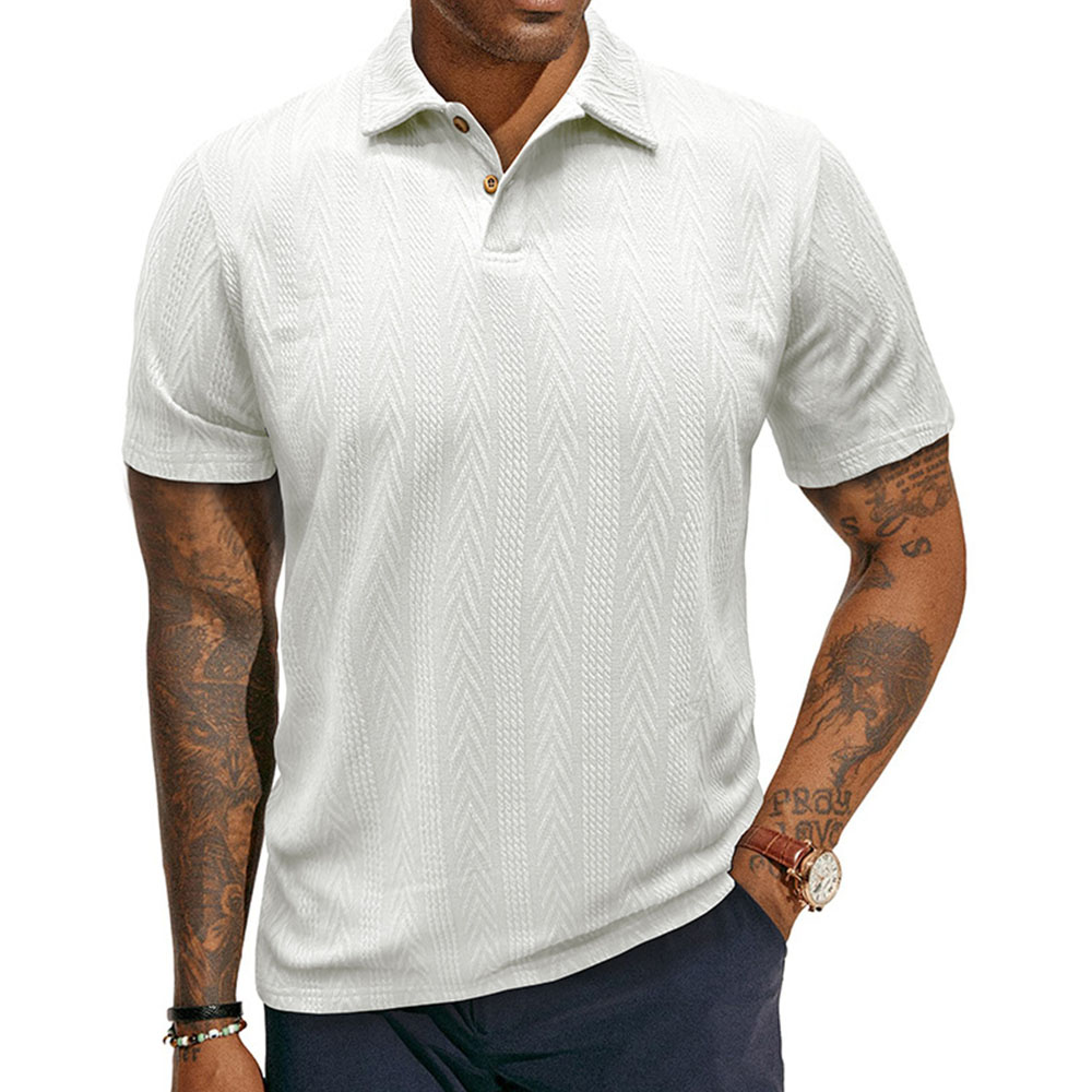 Polo d'été décontracté à manches courtes en jacquard respirant pour hommes