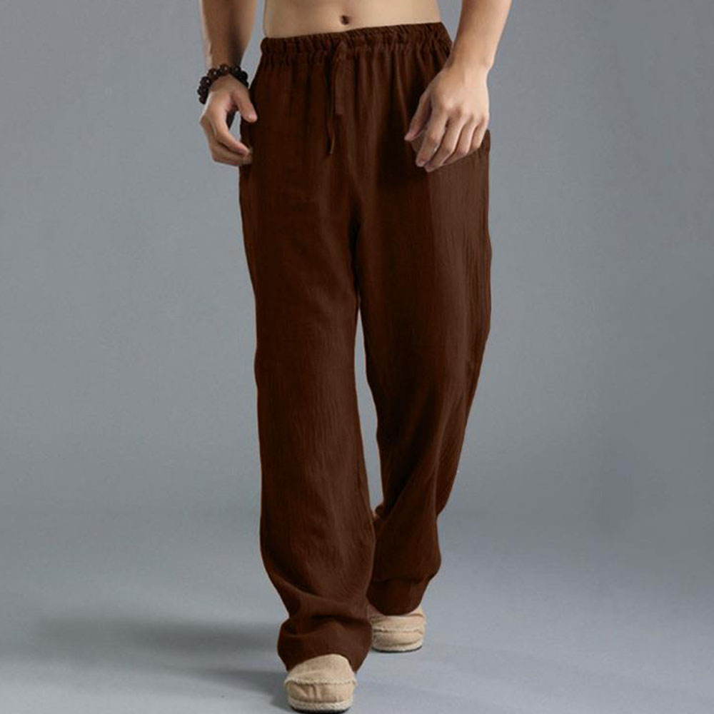 Pantalon décontracté ample en coton et lin pour homme
