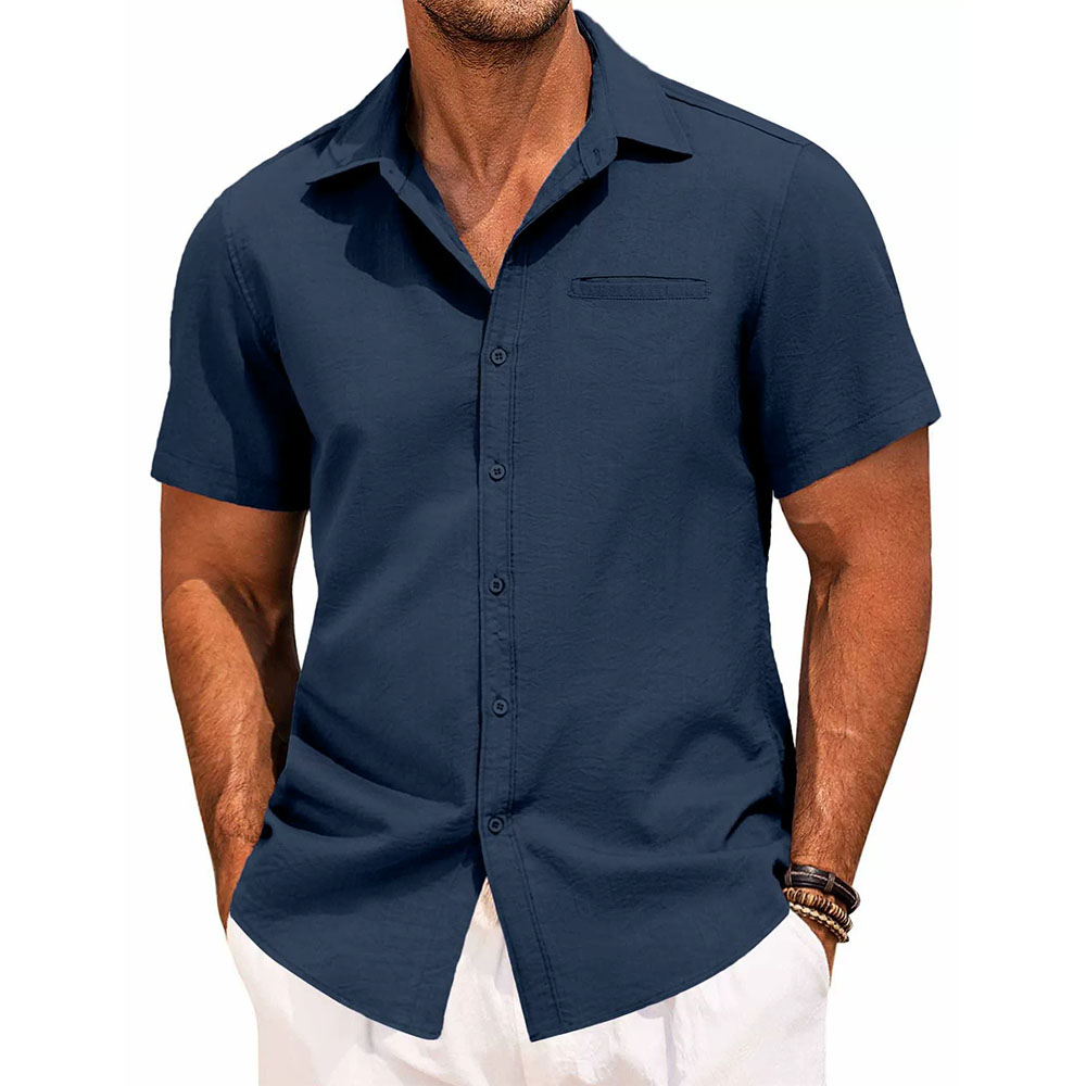 Chemise à manches courtes simple avec poche à revers pour hommes