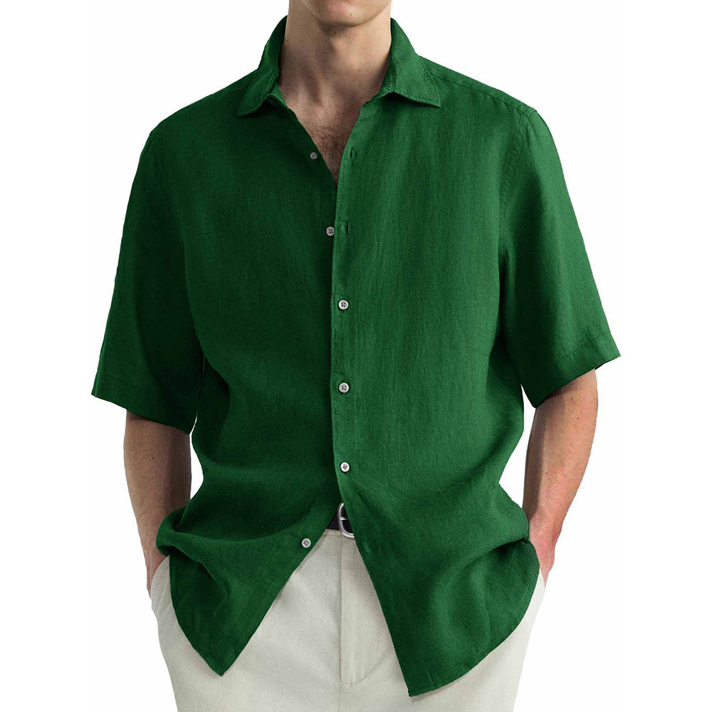 Chemise décontractée à manches courtes en coton lavé pour homme