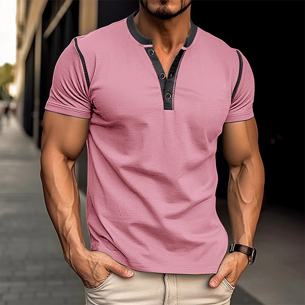 Kurzärmliges Henley-Shirt mit Stehkragen für Herren