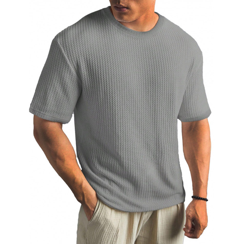 Lässiges und bequemes, atmungsaktives Waffel-T-Shirt mit kurzen Ärmeln und Rundhalsausschnitt