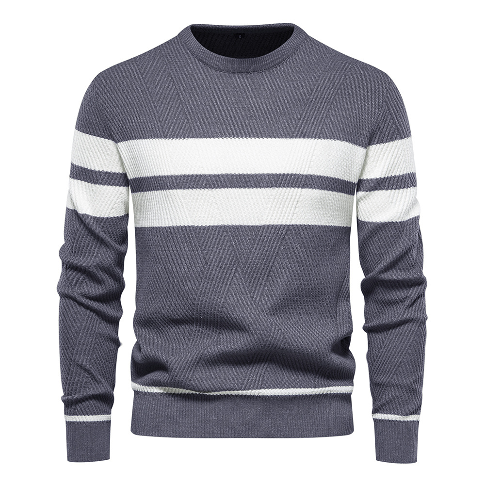 Nouveau pull tricoté rayé à col rond pour hommes
