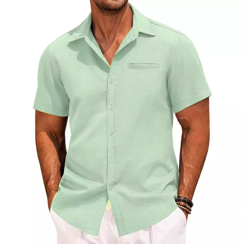 Chemise à manches courtes simple avec poche à revers pour hommes