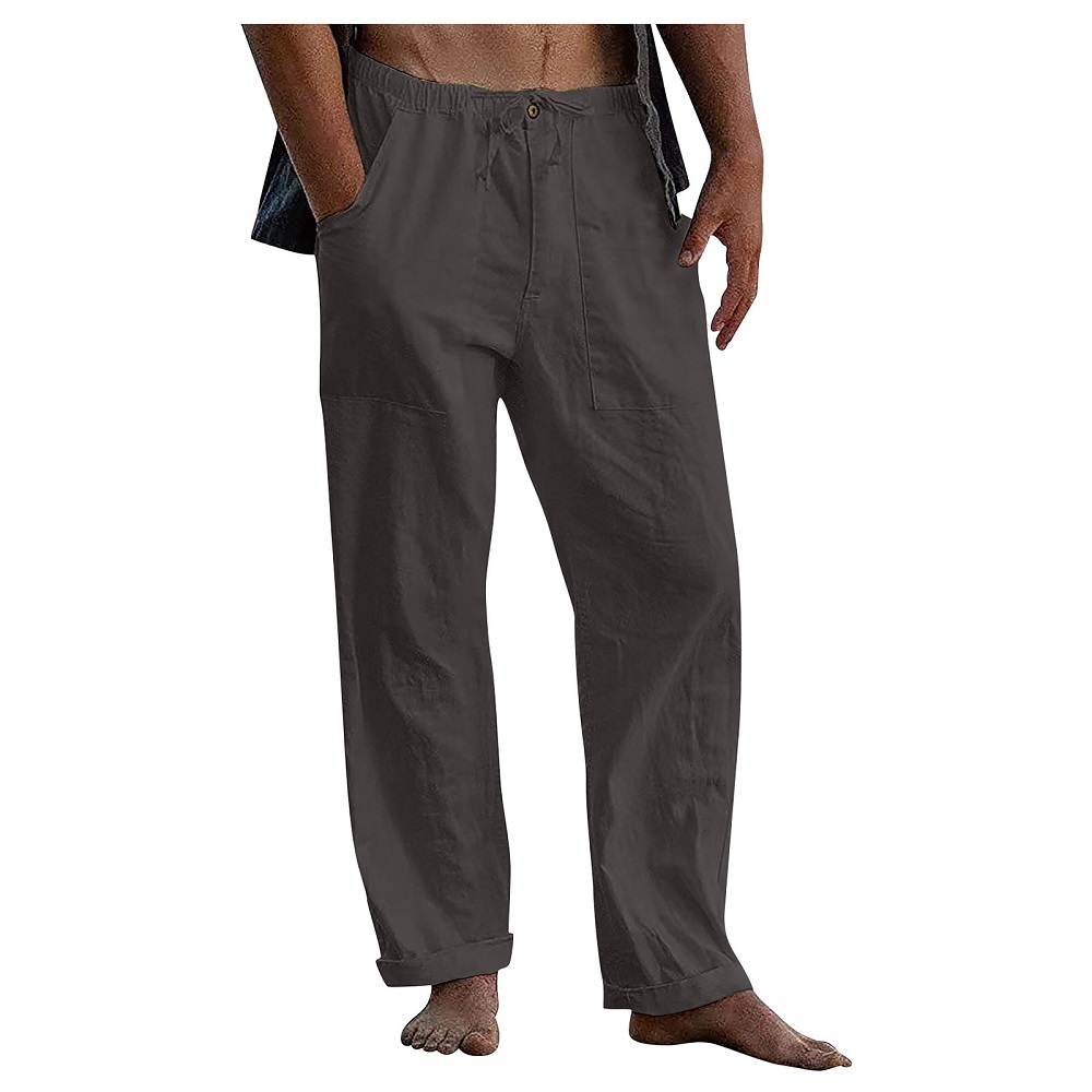 Pantalon décontracté ample en coton et lin respirant pour homme