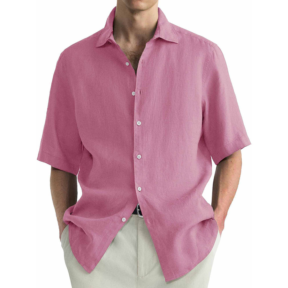 Chemise décontractée à manches courtes en coton lavé pour homme
