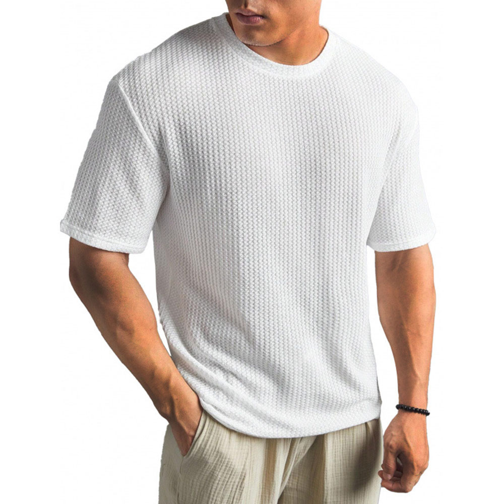 Lässiges und bequemes, atmungsaktives Waffel-T-Shirt mit kurzen Ärmeln und Rundhalsausschnitt